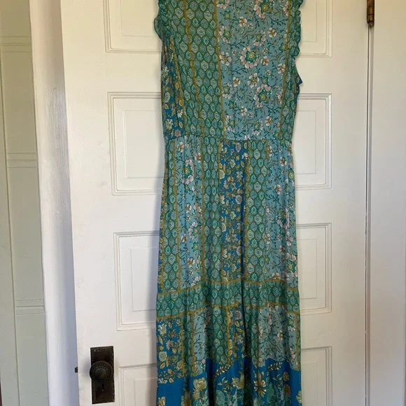 Boho Floral Turquoise Blue Dress - Picture 5 of 6